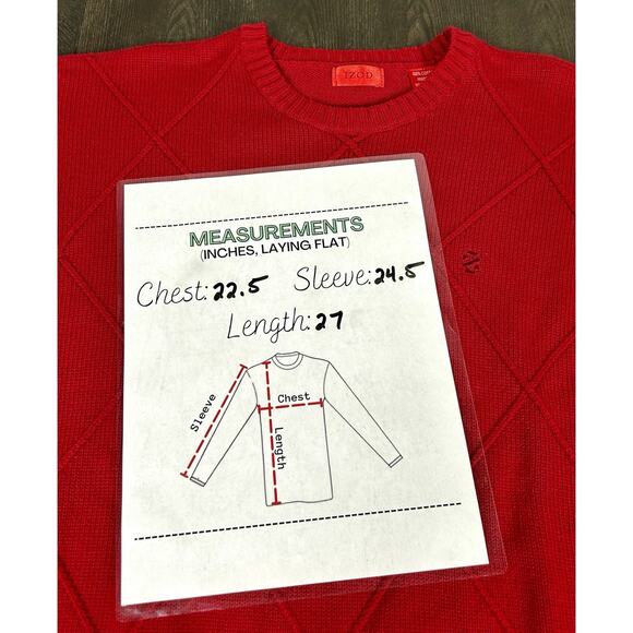 Vintage IZOD Cotton Sweater Men's Large Solid Red Diamond Pattern Christmas - Picture 10 of 11